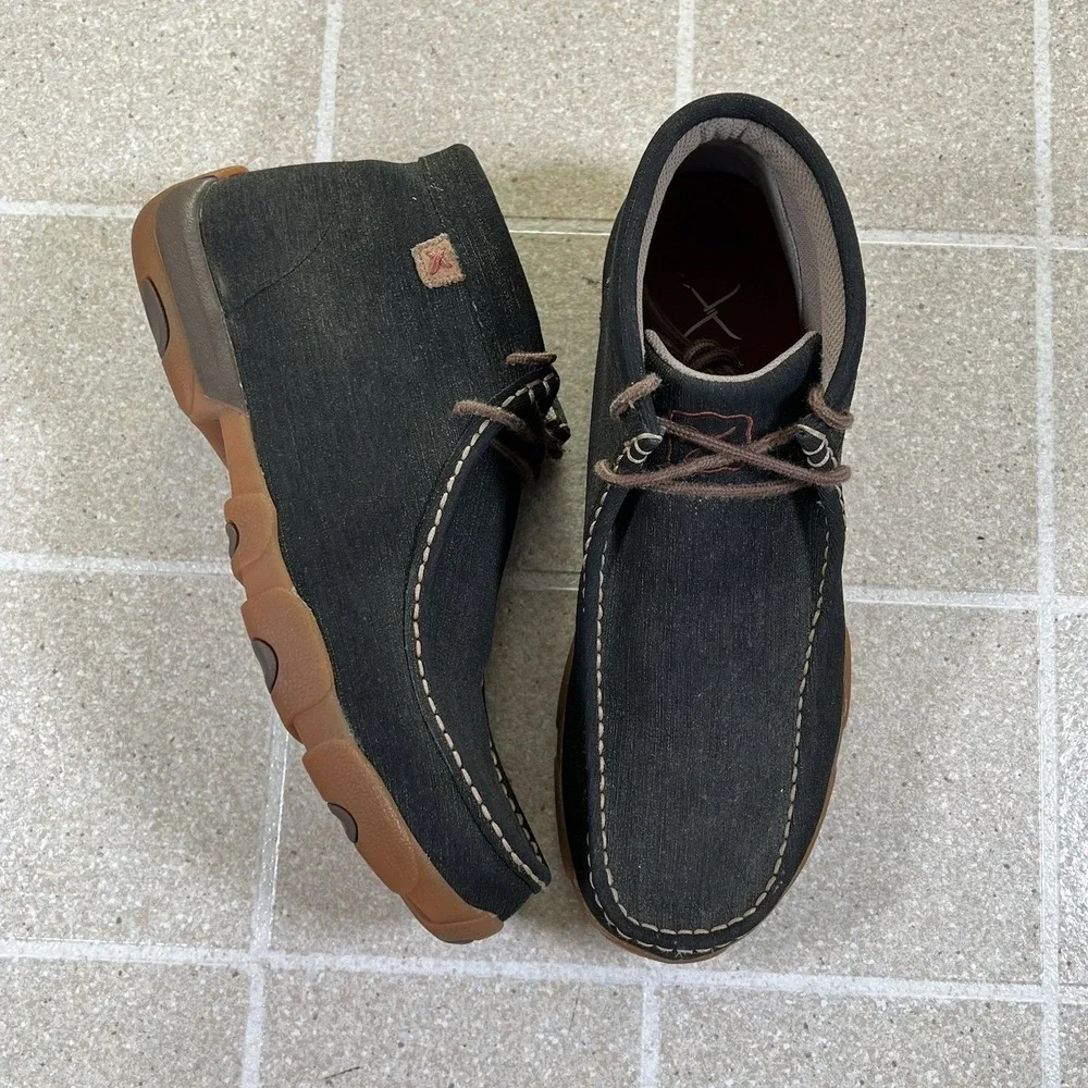 Twisted X Driving Boots Men's US 10.5 Gray Leather Moc Toe Ankle Chukka EBS2548